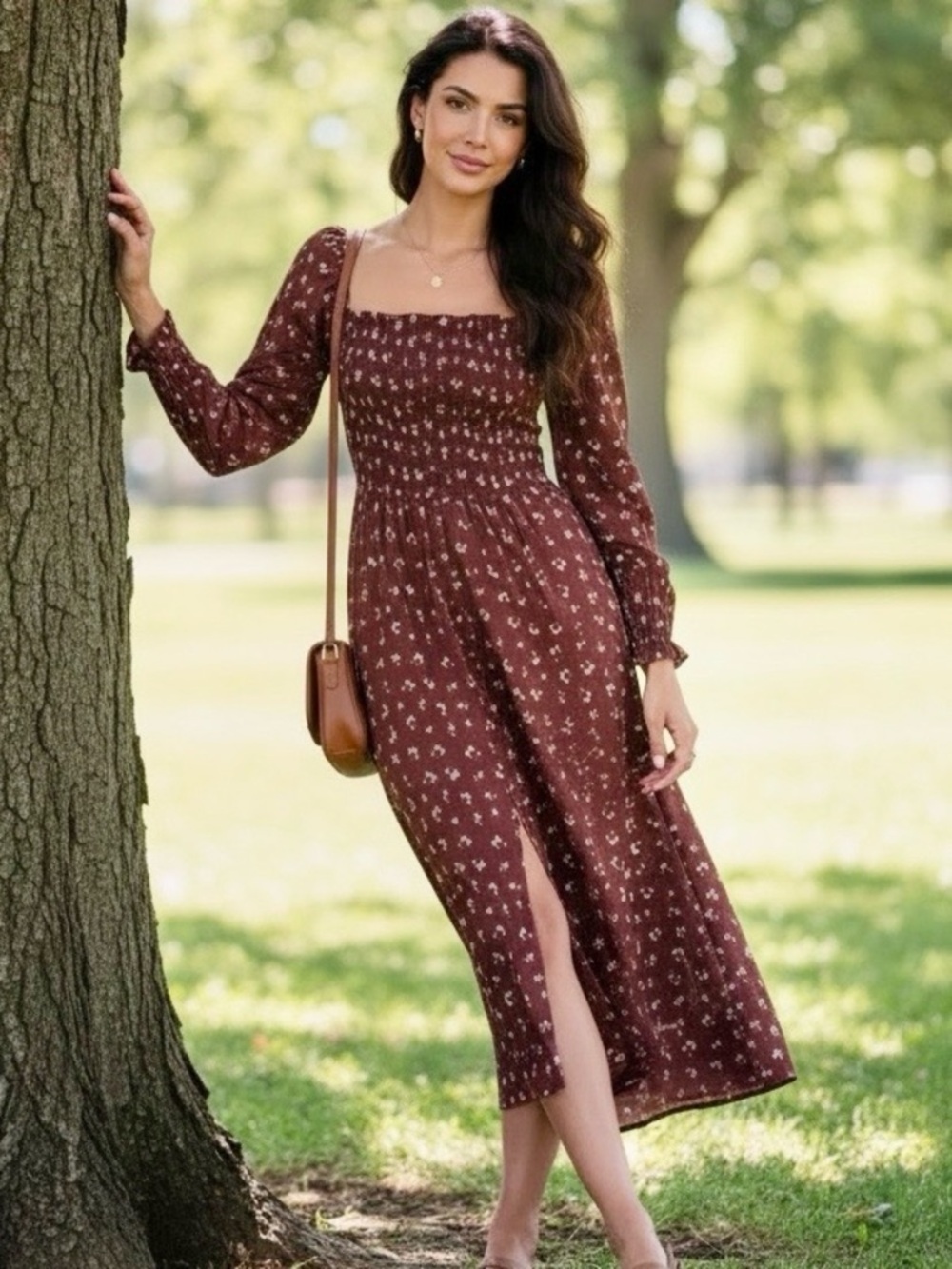 SHEIN Floral Ditsy Smocked Square-Neck Midi Dress - Picture 7 of 11